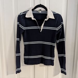 Aeropostale Sim Fit Womens Y2K Striped Top MEDIUM Preppy Pullover‎ V-Neck Collar